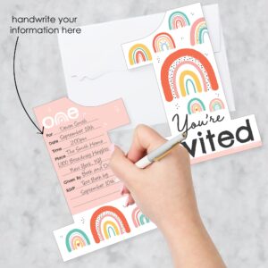 Big Dot of Happiness 1st Birthday Hello Rainbow - Shaped Fill-In Invitations - Boho First Birthday Party Invitation Cards with Envelopes - Set of 12