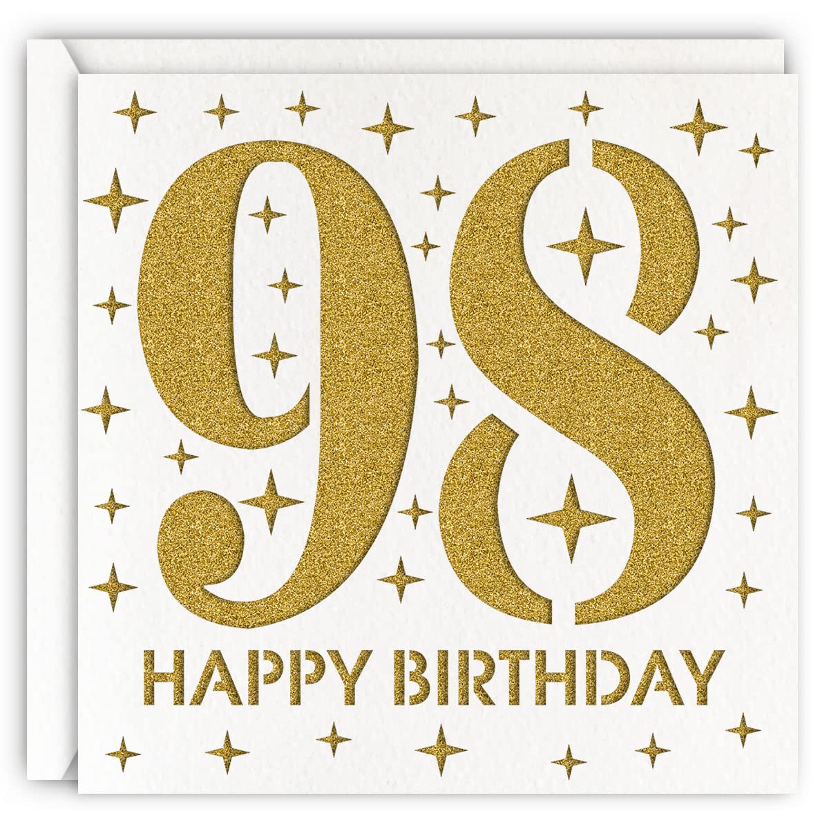 MAGJUCHE Gold 98th Birthday Card, Laser Cut Glitter Woman Man Age 98 Gift For Mother, Grandmother, Father