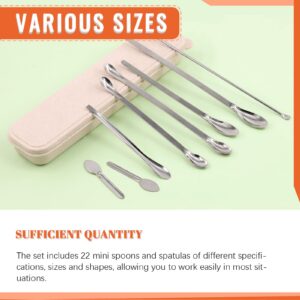 Tanstic 23Pcs Stainless Steel Lab Spatula Micro Scoop Set Including 22pcs 7cm 16cm 18cm 20cm 22cm Laboratory Tiny Mixing Spatula Scoop Measuring Spoon Long Sampling Spoon with 1Pair Gloves