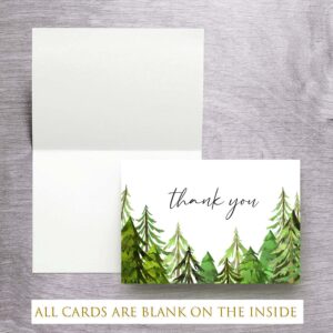 50 Green Forest Trees Thank You Cards, Watercolor Greenery Thank You Note Cards, 4''x6'' Woodland Thank You Cards