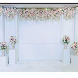 Yeele 10x6.5ft Wedding Backdrop Pink Flower White Wall Photography Background Valentine's Day Wedding Bridal Party Decoration Anniversary Ceremony Decor Photo Banner Portrait Shooting Photo Booth Prop