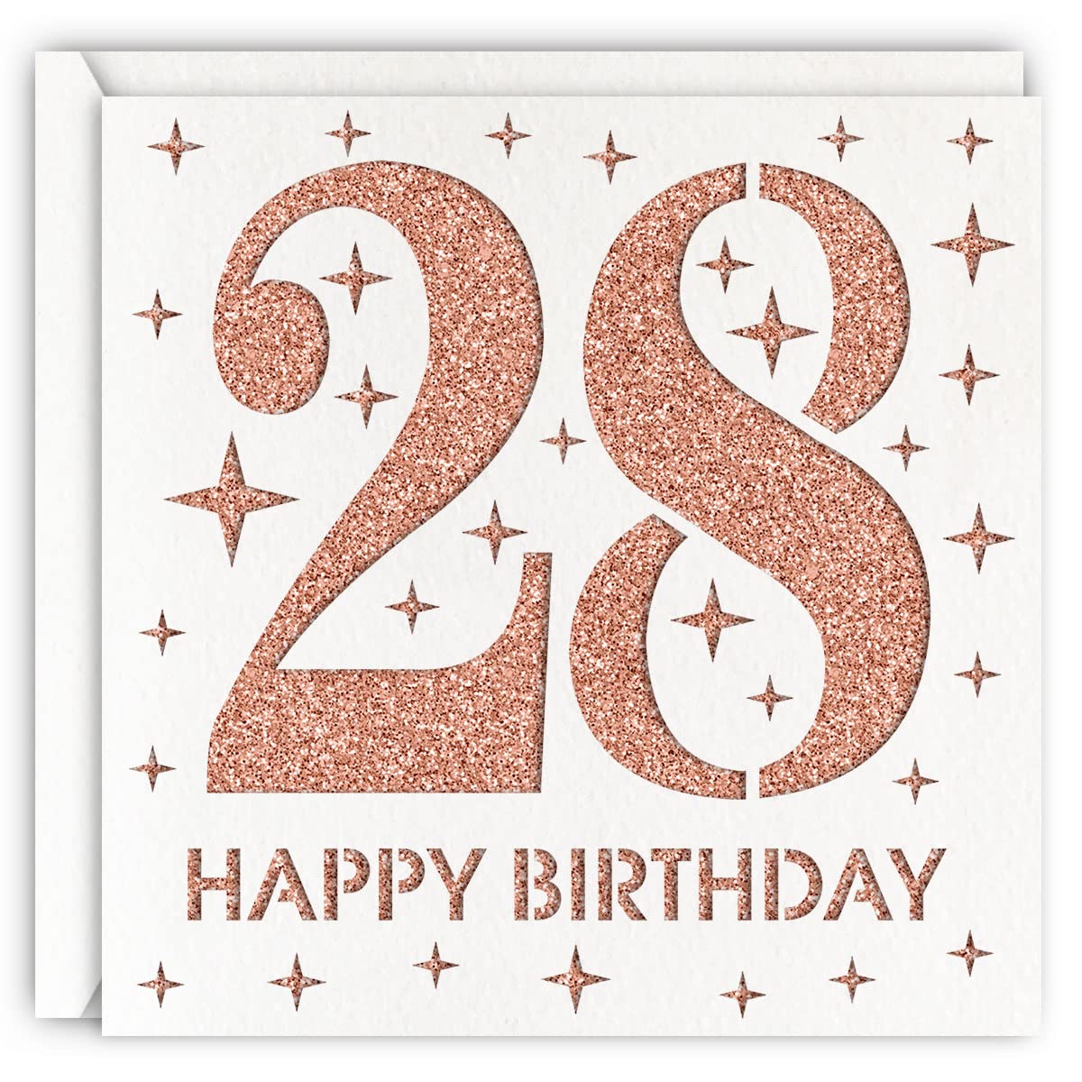 MAGJUCHE Rose Gold 28th Birthday Card, Laser Cut Glitter Woman Age 28 Birthday Gift For Daughter, Sister