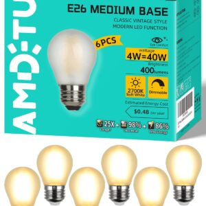 Vintage LED Edison Short Bulb 40W Dimmable E26 Small Globe 2700K Soft white Frosted 40 Watt Warm Standard Medium Base G45 LightBulbs Ideal for Home Lighting Fixtures create Cozy Ambiance in Bedrooms