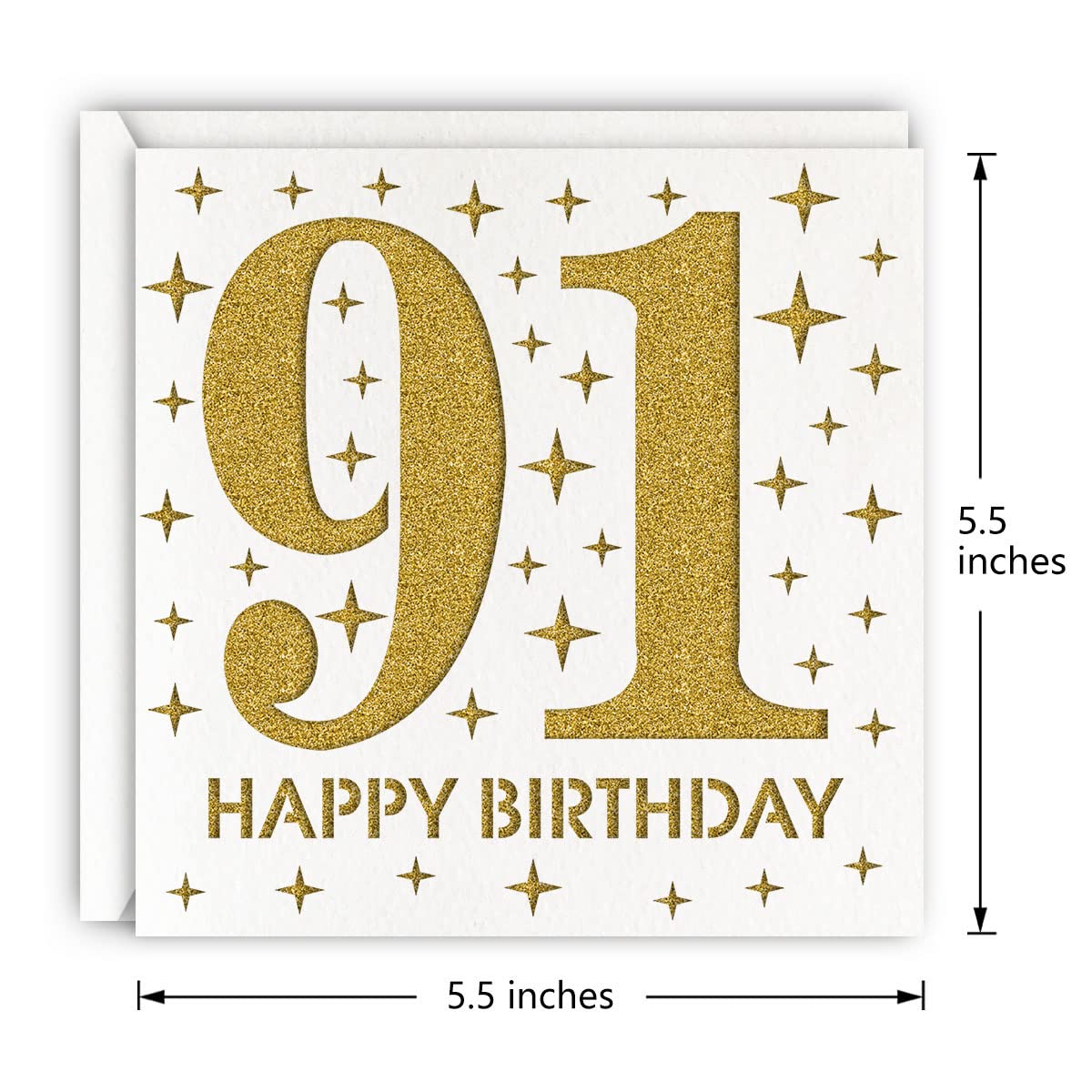 MAGJUCHE Gold 91st Birthday Card, Laser Cut Glitter Woman Man Age 91 Gift For Mother, Grandmother, Father