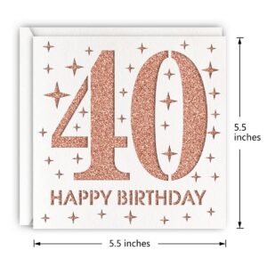 MAGJUCHE Rose Gold 40th Birthday Card, Laser Cut Glitter Woman Age 40 Birthday Gift For Mother, Wife, Sister