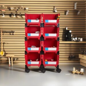 AERCANA Movable stacking storage bins tool storage bins for workshop,garage,warehouse,Red, 8-Pack