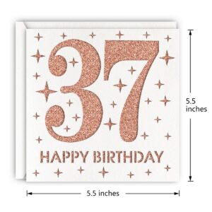 MAGJUCHE Rose Gold 37th Birthday Card, Laser Cut Glitter Woman Age 37 Birthday Gift For Wife, Sister