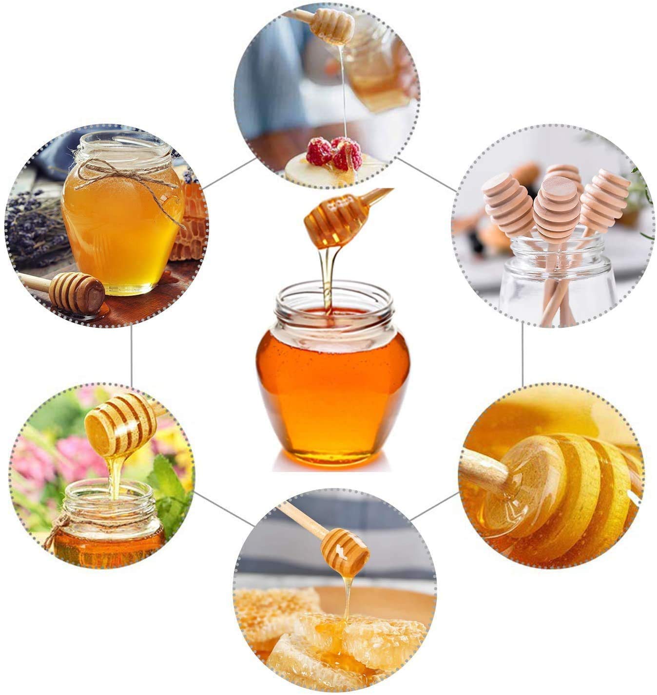 ICEYLI Wooden Honey Mixing Stirrer 4 Pcs 3 Inch Mini Honey Dipper Sticks Honey Comb Stick Honey Spoon Collecting Dispensing Drizzling Jam