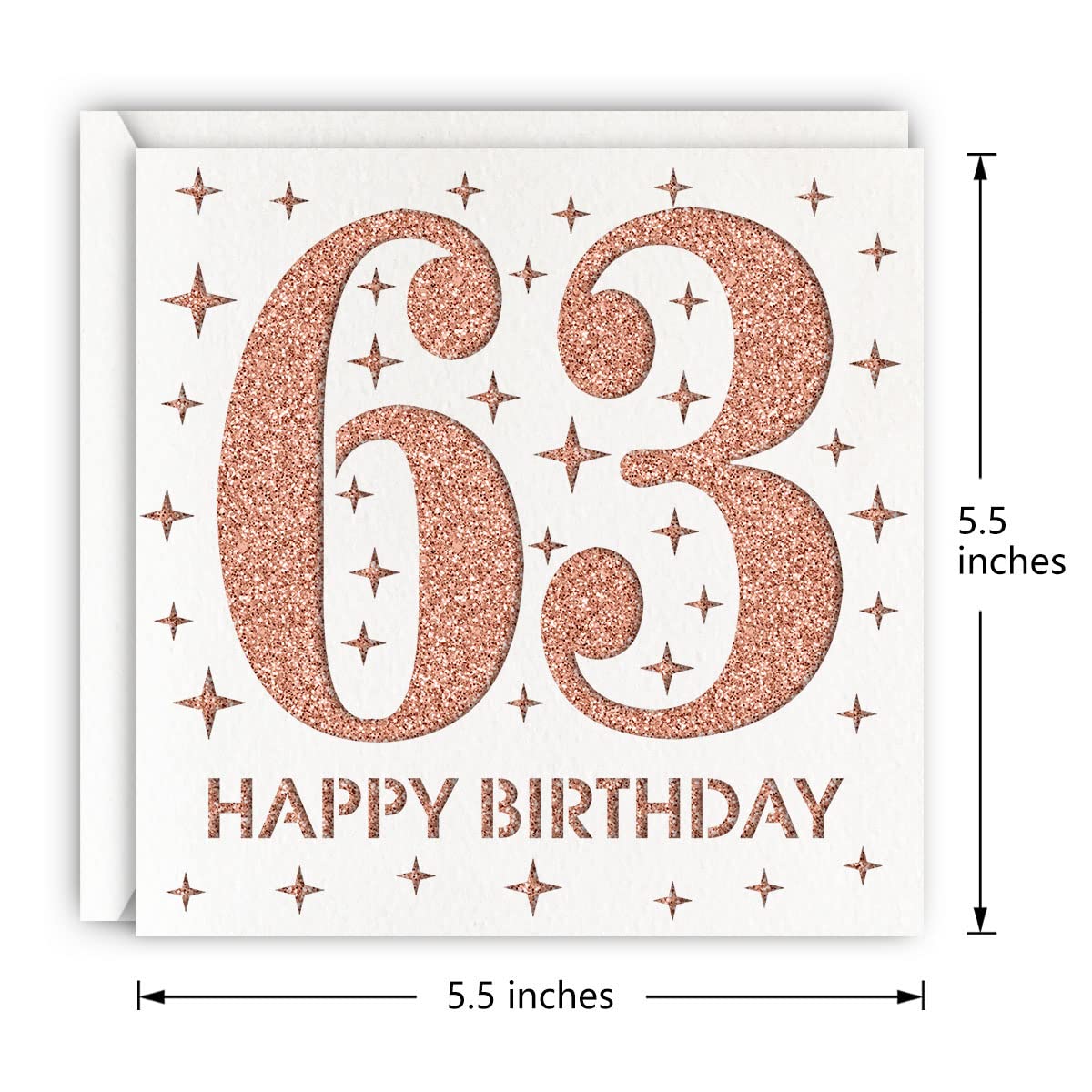 MAGJUCHE Rose Gold 63rd Birthday Card, Laser Cut Glitter Woman Age 63 Birthday Gift For Mother, Wife, Sister