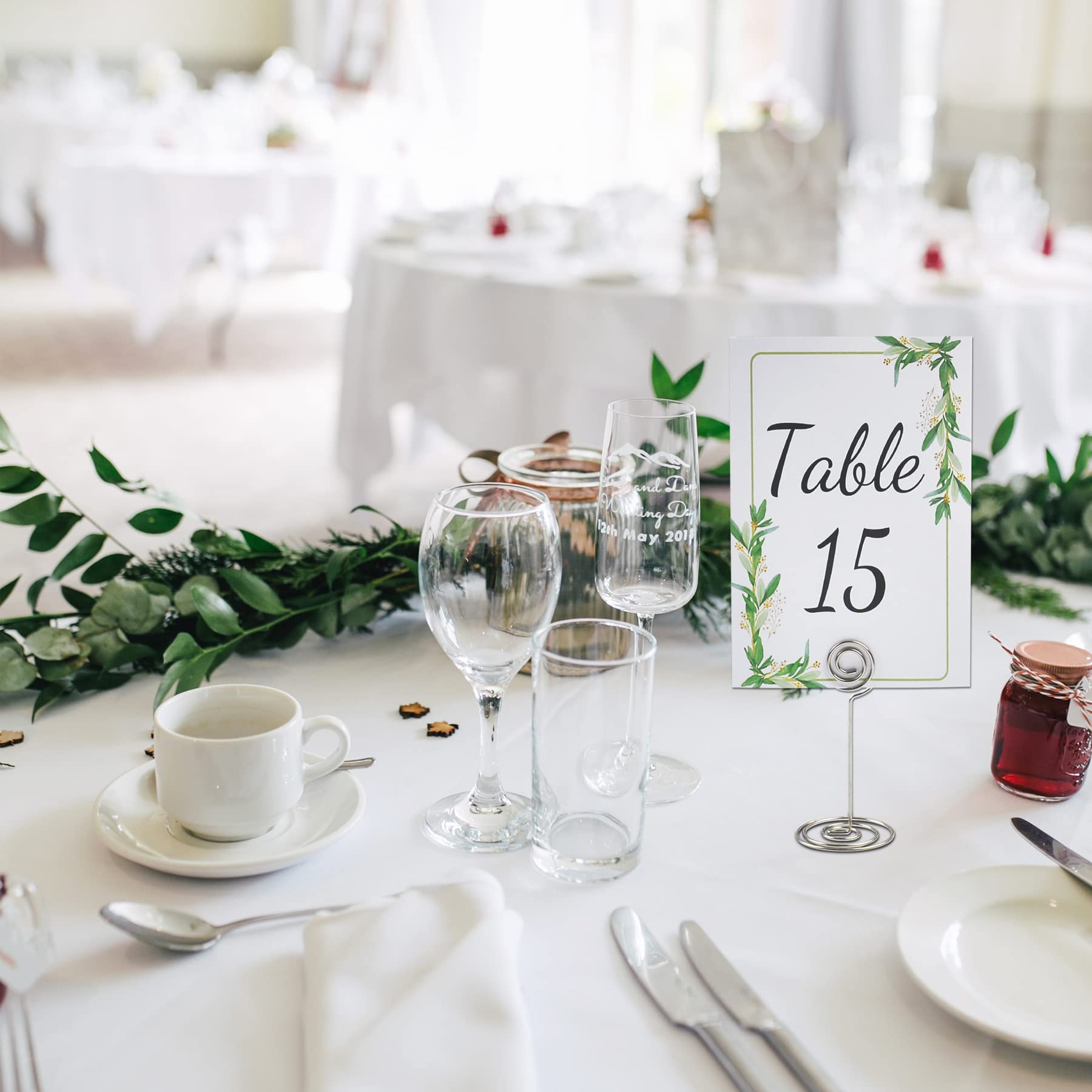 POWER UNICO FLOWER Table Numbers 1-25 Plus Head Table Card, Double-sided 4 * 6in Card Stock with Matched Silver Table Number Holders for Wedding and Events (667)