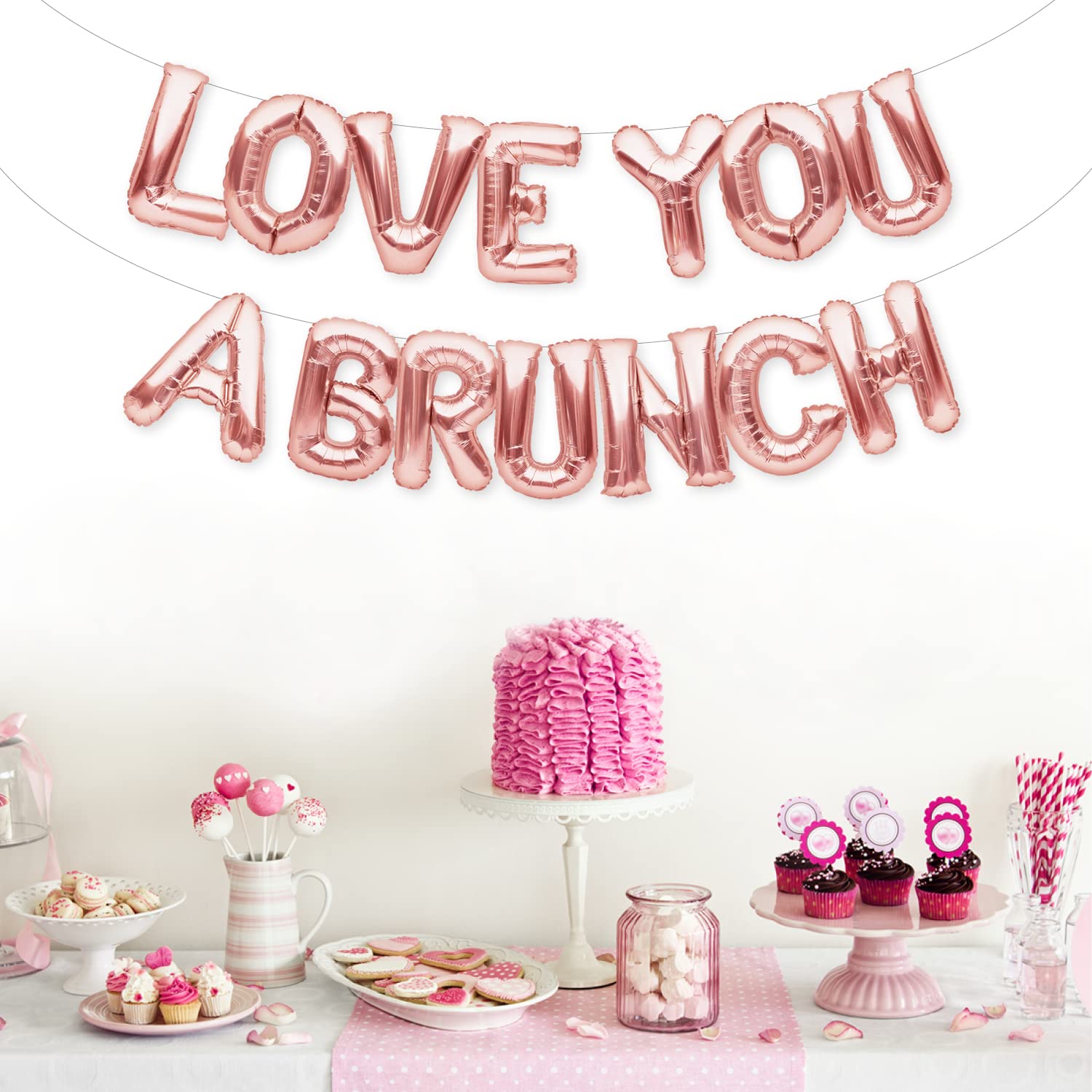 PartyForever Rose Gold LOVE YOU A BRUNCH Balloons Banner Bachelorette Party Decorations and Bridal Shower Supplies Sign