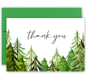 50 green forest trees thank you cards, watercolor greenery thank you note cards, 4''x6'' woodland thank you cards