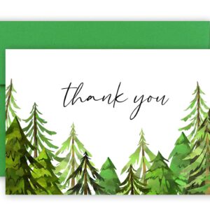 50 Green Forest Trees Thank You Cards, Watercolor Greenery Thank You Note Cards, 4''x6'' Woodland Thank You Cards