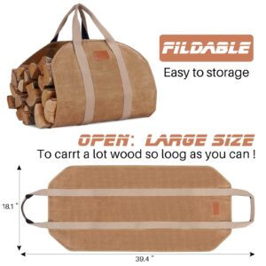 TwentyNext Firewood Log Carrier, Firewood Waxed Canvas Tote Bag with Handles, Heavy Duty Firewood Holder Fireplace Wood Stove Accessories for Camping,BBQ Indoor & Outdoor