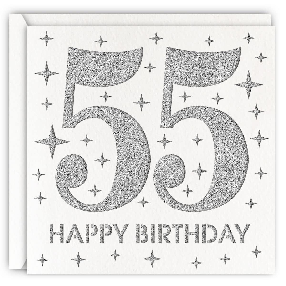 MAGJUCHE Silver 55th Birthday Card, Laser Cut Glitter Woman Man Age 55 Gift For Husband, Wife, Father