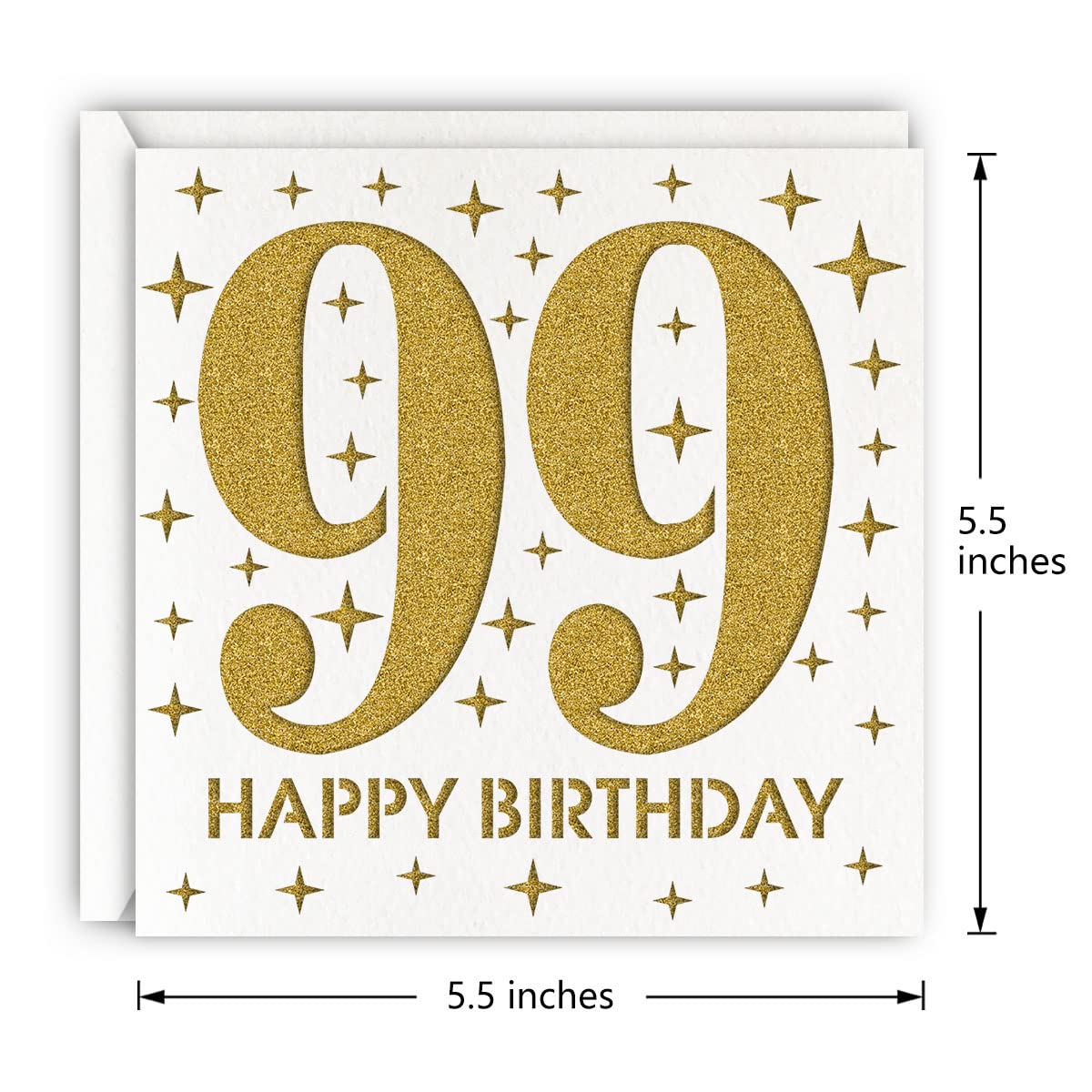 MAGJUCHE Gold 99th Birthday Card, Laser Cut Glitter Woman Man Age 99 Gift For Mother, Grandmother, Father