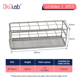 Test Tube Rack, 2pcs of 12 Holes Stainless Steel Test Tube Racks, Suitable for Tubes of Dia.≤21mm, Wire Constructed Test Tube Holder, for Classroom, Lab, TTRS12A2