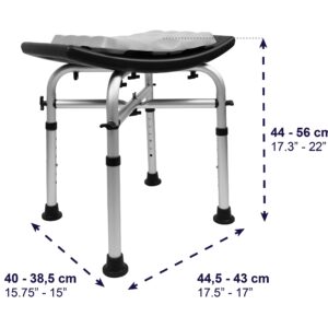 KMINA - Heavy Duty Shower Stool Padded (330 lb) with Double Reinforced Crossbar and Cushion, Shower Stool for Inside Shower, Shower Chair for Bathtub, Black Shower Seat Free Assembly - Made in Europe