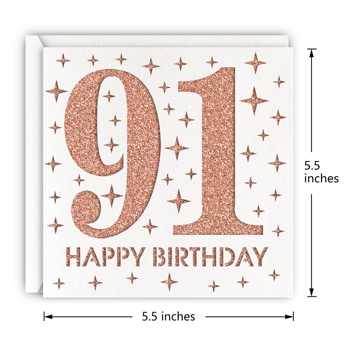 MAGJUCHE Rose Gold 91st Birthday Card, Laser Cut Glitter Woman Age 91 Birthday Gift For Mother, Grandmother, Sister