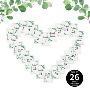 POWER UNICO FLOWER Table Numbers 1-25 Plus Head Table Card, Double-sided 4 * 6in Card Stock with Matched Silver Table Number Holders for Wedding and Events (667)