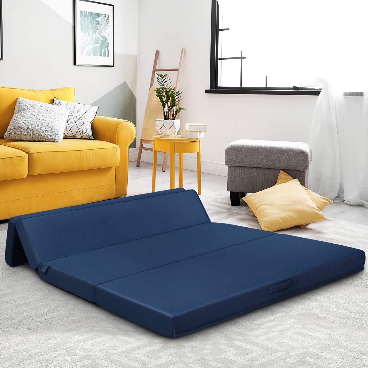 KOMFOTT 4- Inch Tri Folding Mattress Queen Size, Foam Mattress with Removable & Washable Cover, Trifold Guest Bed Foam Mattress Sofa Bed Sleeper