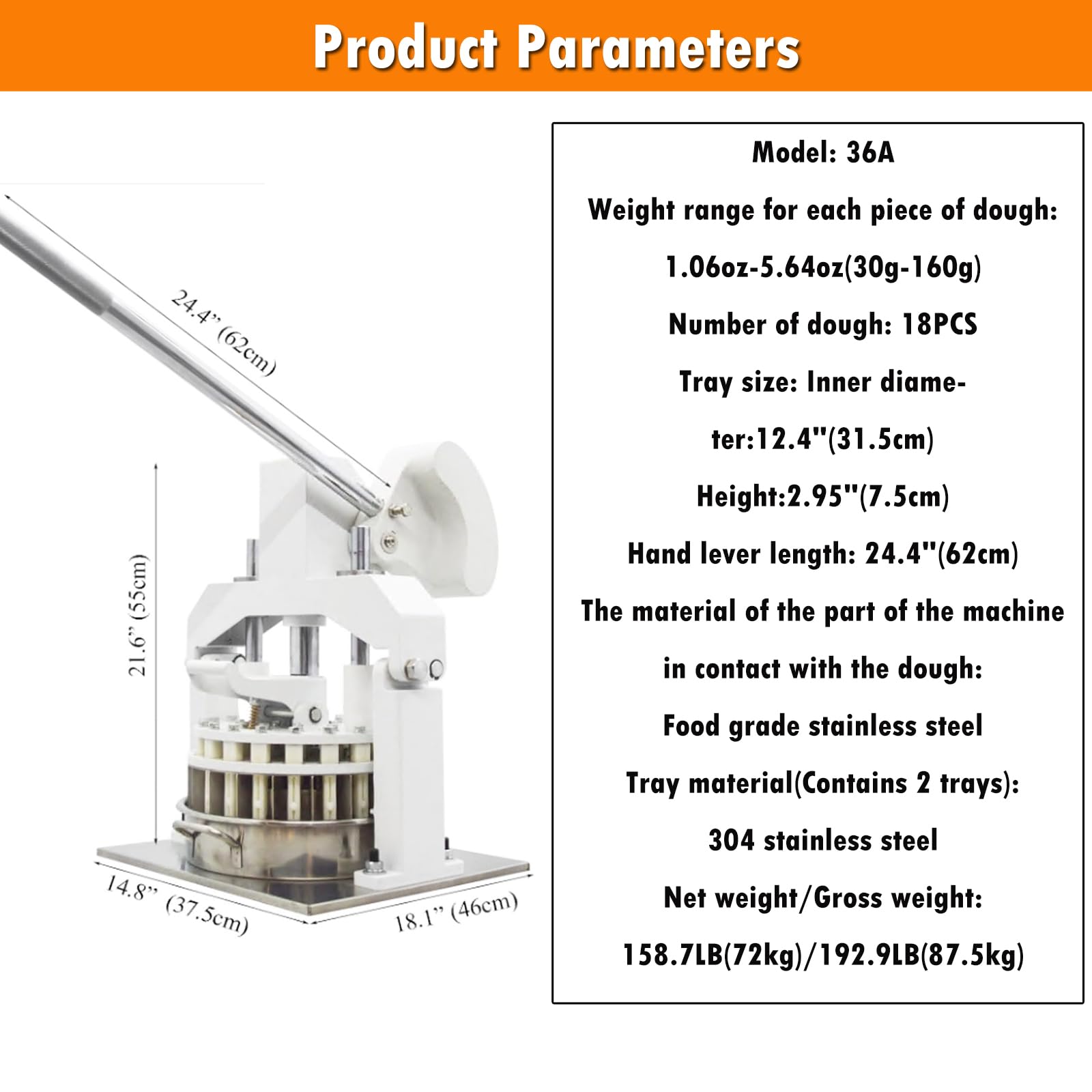 INTSUPERMAI Manual Dough Divider Rounder Machine 36pcs Commercial Dough Cutter Divider TableTop Hydraulic Hand Dough Cutter Bread Maker Lump Spacer Bakery