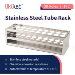 Okulab Test Tube Rack, 30 Holes Stainless Steel Test Tube Racks, with Extended Edges Providing Handles, Suitable for Tubes of Dia.≤21mm, Round Holes Test Tube Holder, for Classroom, Lab,TTRS30B1