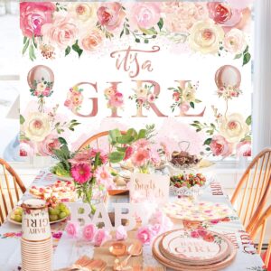 Baby Shower Decorations for Girl Pink and Rose Gold Floral Baby Shower Decor with It's A Girl Backdrop and Baby Girl Plates and Napkins for Sweet Baby Girl Shower Supplies Serves 20 Guests