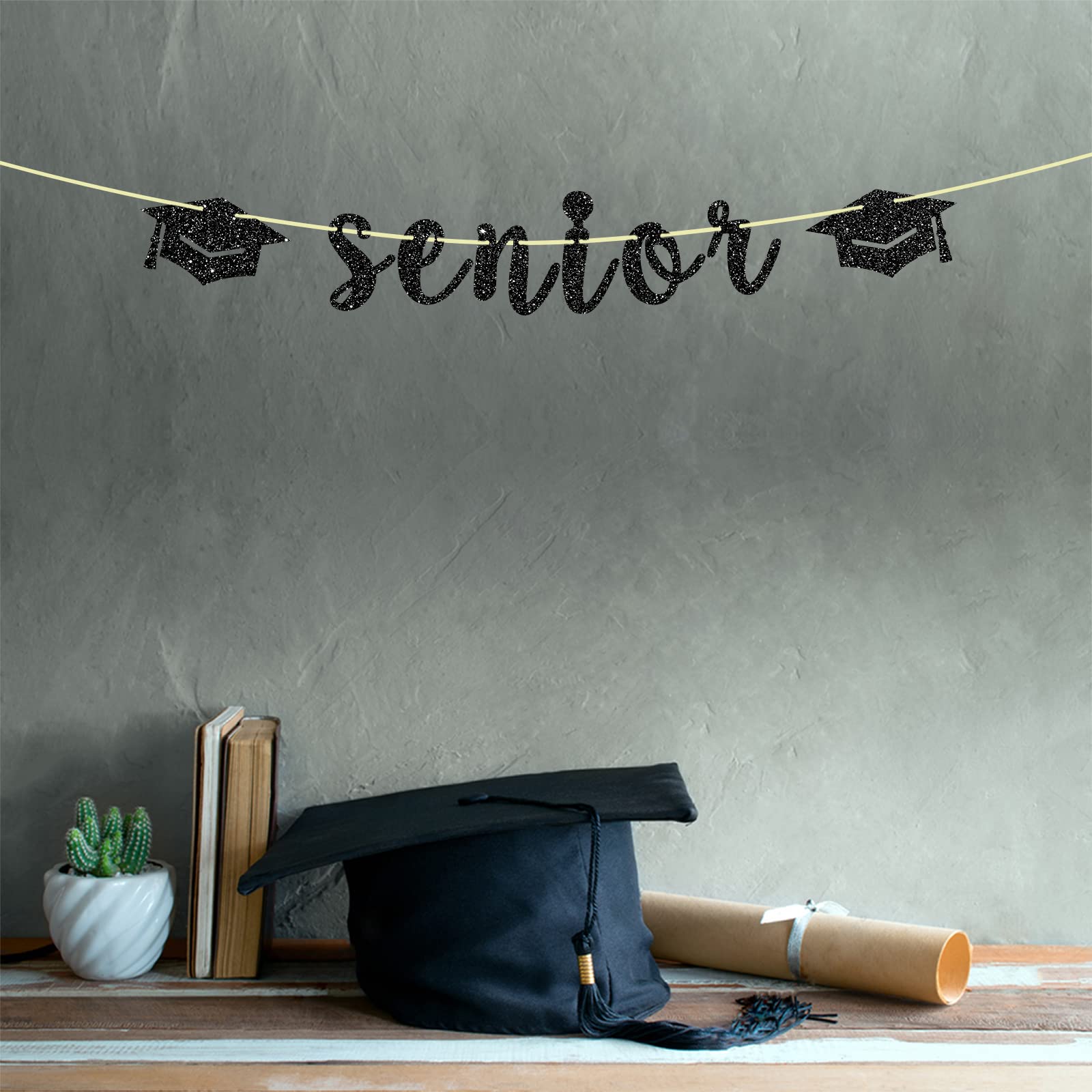 Glitter Senior Banner - Graduation Party Decoration, Class of 2024 Grad Party Supplies, Congrats Grad Party Decor - Black