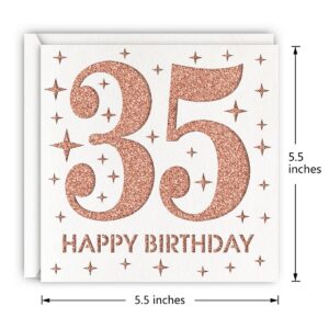 MAGJUCHE Rose Gold 35th Birthday Card, Laser Cut Glitter Woman Age 35 Birthday Gift For Wife, Sister