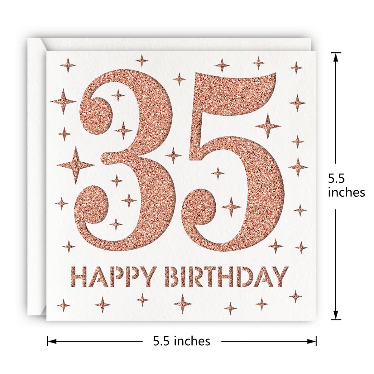 MAGJUCHE Rose Gold 35th Birthday Card, Laser Cut Glitter Woman Age 35 Birthday Gift For Wife, Sister