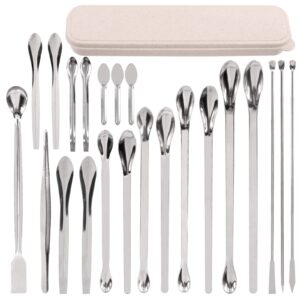 tanstic 23pcs stainless steel lab spatula micro scoop set including 22pcs 7cm 16cm 18cm 20cm 22cm laboratory tiny mixing spatula scoop measuring spoon long sampling spoon with 1pair gloves