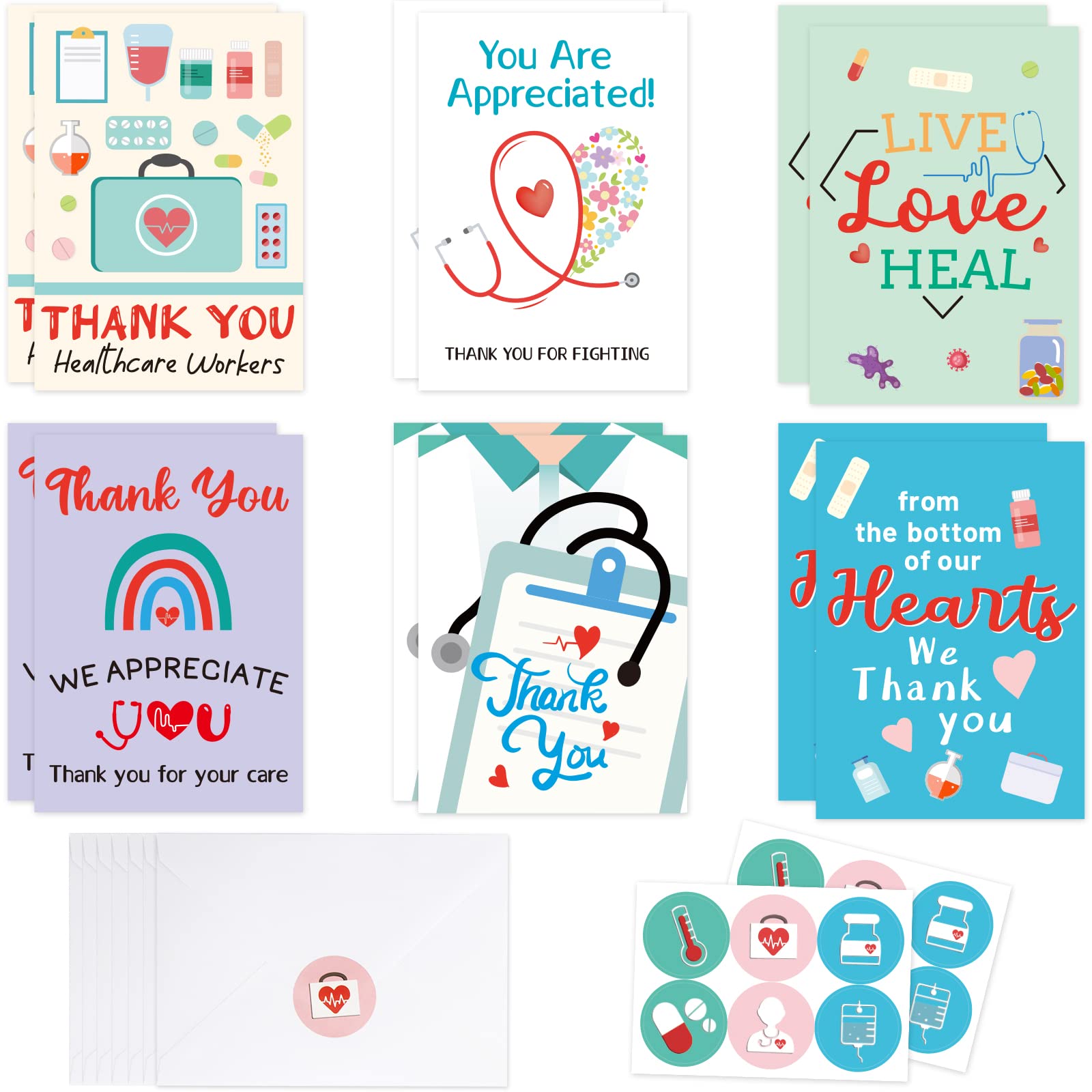 Thank You Nurse Cards 36 Pack Medical Appreciation Cards Healthcare Workers Nurses Week Cards Thank You Doctor Cards with Envelopes and Stickers