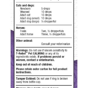 T-Relief Pet Calming Drops Natural Comfort Remedy & Nervousness Relief with Chamomile + 9 Homeopathic Stress Relieving Active Ingredients - Relaxing Herbal Blend for Dog & Cat - 1.69 oz