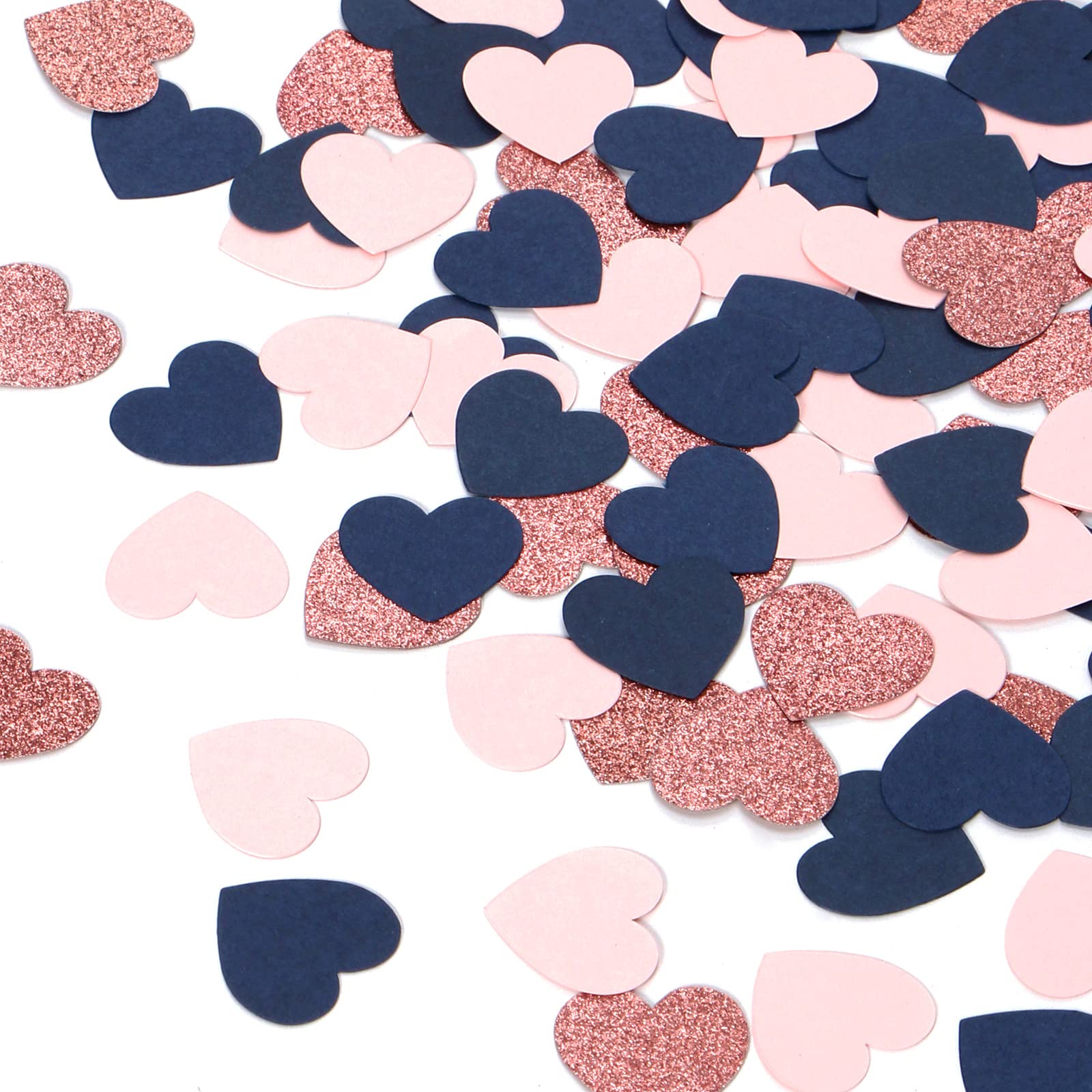 Navy-Blue Pink Rose-gold Heart Confetti - 300pcs Valentines Day Decor Glitter Paper Dots Gender Reveal Graduations Wedding Bachelorette Engagement Birthday Party Table Decorations Lasting Surprise