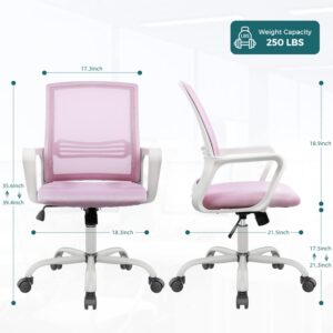 Pink Office Chair Ergonomic Desk Chair Mesh Home Office Desk Chairs Computer Chair Mid Back Task Chair with Armrests Lumbar Support