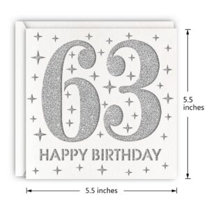 MAGJUCHE Silver 63rd Birthday Card, Laser Cut Glitter Woman Man Age 63 Gift For Husband, Wife, Father