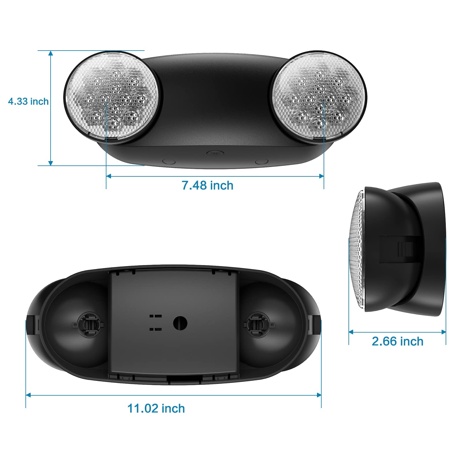 Spectsun 1 Pack Led Black Emergency Light with Battery Backup Round 2 Heads -UL Certified Emergency Exit Sign-120 277V Indoor Emergency Exit Lighting-Emergency Light for Home Power Failure & Business.