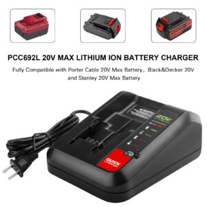 Quick Charger [for Porter-Cable 20V MAX] & [for Black+Decker 20V MAX] Lithium Battery PCC680L PCC681L PCC682L PCC685LP PCC699L and Battery LBXR20 LBXR2020 LBX4020