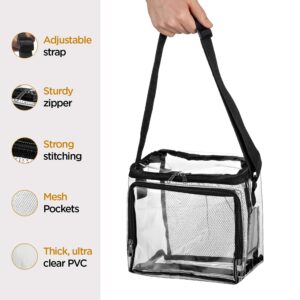 SP HOME GOODS Clear Tote Bag Stadium Approved Lunch Bag for Men and Women with Adjustable Shoulder Strap, Mesh Pockets, Zipper Closure (Black 2 Pack)