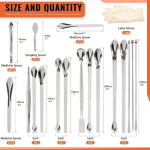 Tanstic 23Pcs Stainless Steel Lab Spatula Micro Scoop Set Including 22pcs 7cm 16cm 18cm 20cm 22cm Laboratory Tiny Mixing Spatula Scoop Measuring Spoon Long Sampling Spoon with 1Pair Gloves