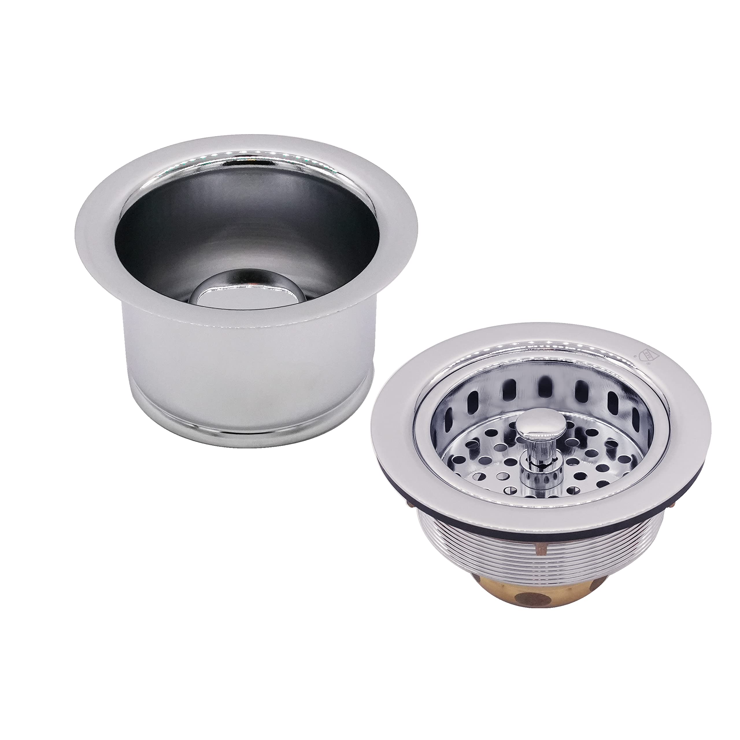 Westbrass CO2196-26 Combo Pack 3-1/2" Post Style Large Kitchen Sink Basket Strainer and Extra-Deep Collar Kitchen Sink Waste Disposal Flange with Stopper, Polished Chrome