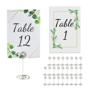 power unico flower table numbers 1-25 plus head table card, double-sided 4 * 6in card stock with matched silver table number holders for wedding and events (667)