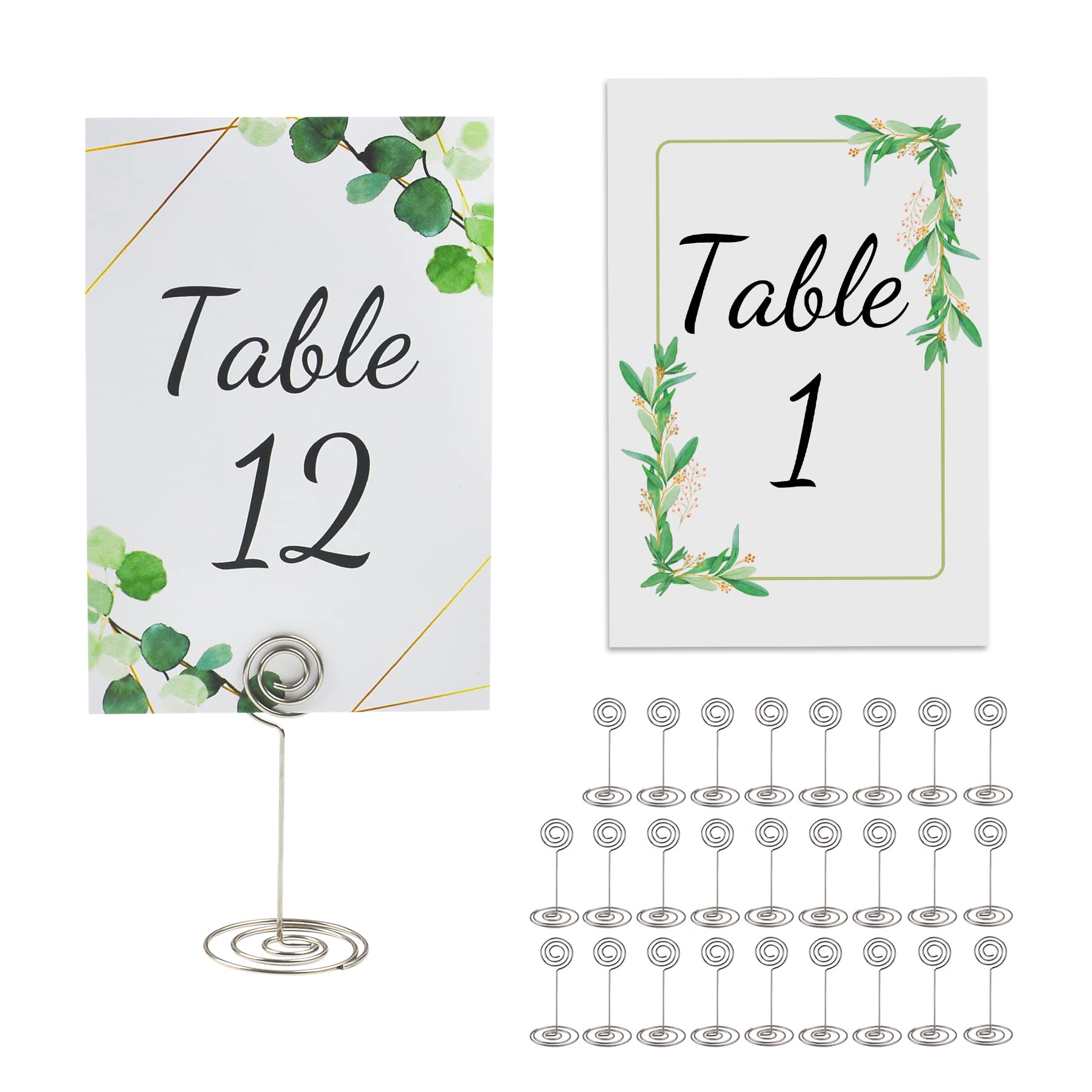 POWER UNICO FLOWER Table Numbers 1-25 Plus Head Table Card, Double-sided 4 * 6in Card Stock with Matched Silver Table Number Holders for Wedding and Events (667)