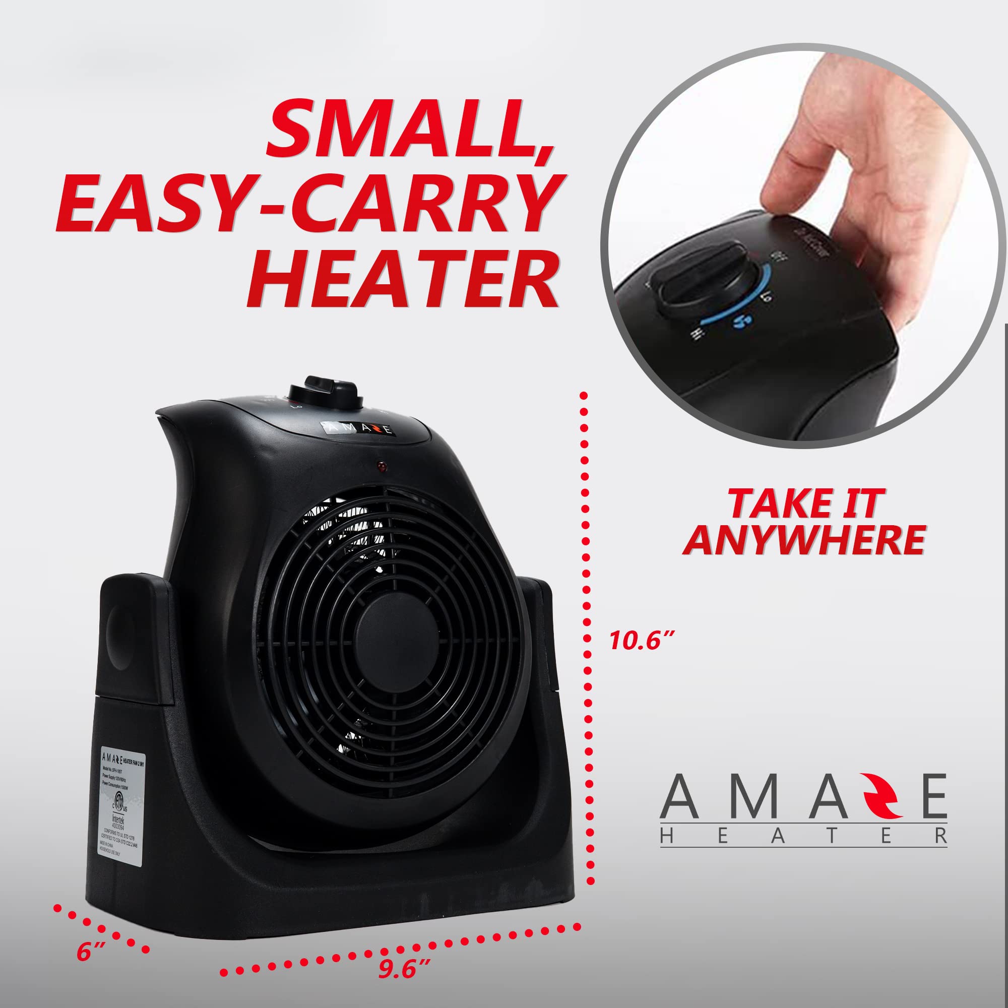 Amaze-Heater Dual Comfort 1500W Space Heater & Fan, Portable, Energy Efficient, Modern Style, Indoor Use