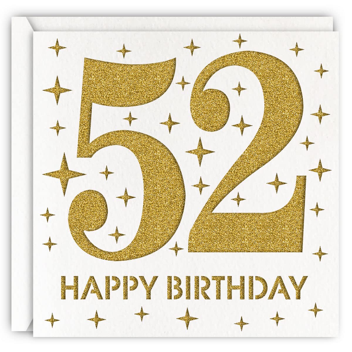 MAGJUCHE Gold 52nd Birthday Card, Laser Cut Glitter Woman Man Age 52 Gift For Mother, Father, Sister