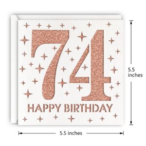 MAGJUCHE Rose Gold 74th Birthday Card, Laser Cut Glitter Woman Age 74 Birthday Gift For Mother, Wife, Sister