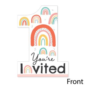 Big Dot of Happiness 1st Birthday Hello Rainbow - Shaped Fill-In Invitations - Boho First Birthday Party Invitation Cards with Envelopes - Set of 12