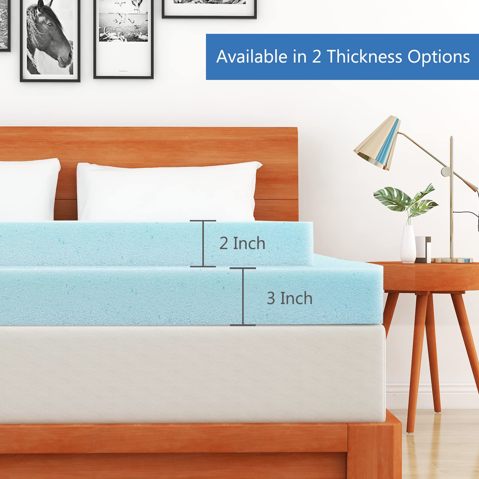 IULULU Mattress Topper - 3 Inch Gel Memory Foam Mattress Topper for King Size Bed, Blue