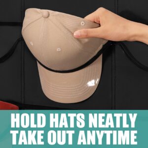 Tiblue Hat Rack for Baseball Caps, 27 Pockets Organizer, Hanging Over the Door Storage Closet Wall with Large Clear & 3 Hooks Holder Hanger for Sport